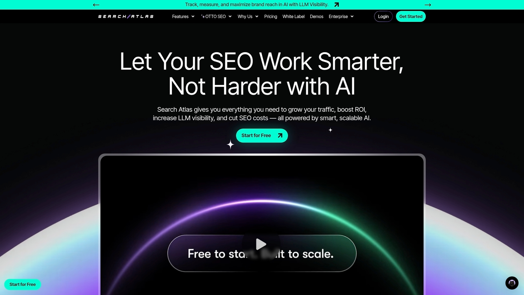 Uma captura de ecrã da página inicial do Search Atlas, uma alternativa tudo-em-um a outras ferramentas de SEO com IA.