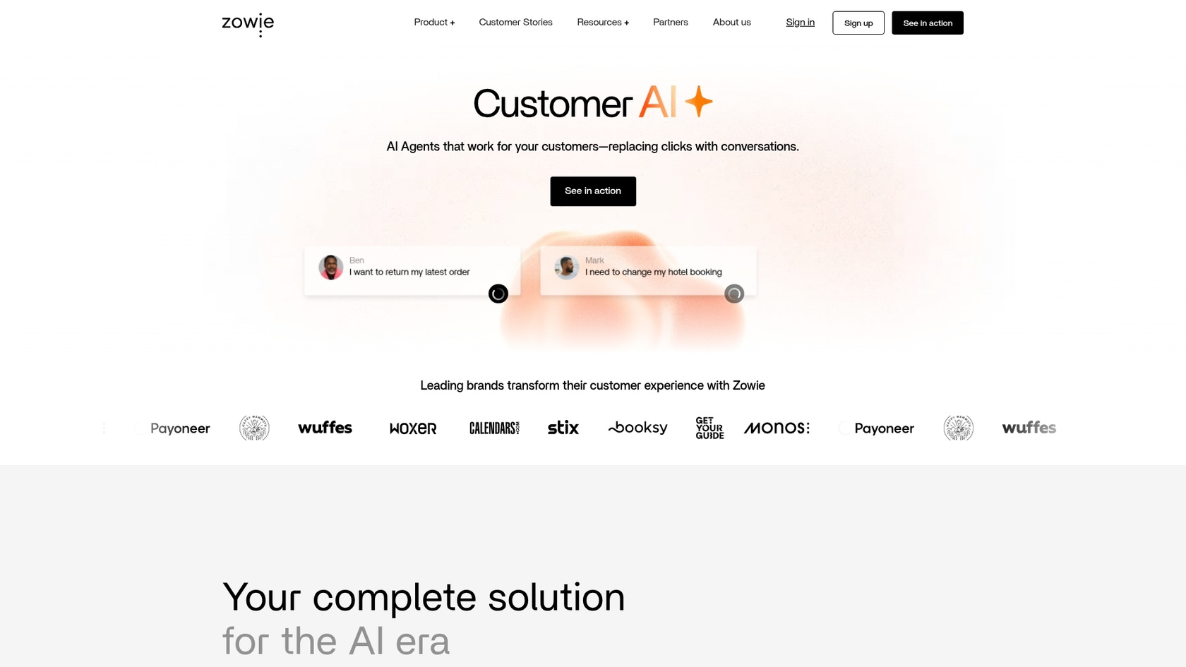 The Zowie homepage, which is one of the niche GigaML alternatives designed specifically for e-commerce brands.