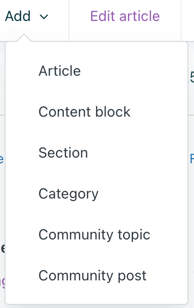 Dropdown-Menü für die Artikelübersetzung mit Erstellungsoptionen