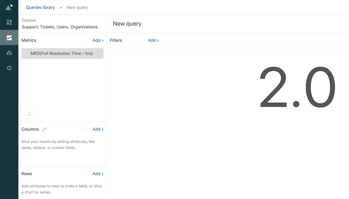 Generador de consultas que muestra la selección de la métrica de tiempo de resolución total