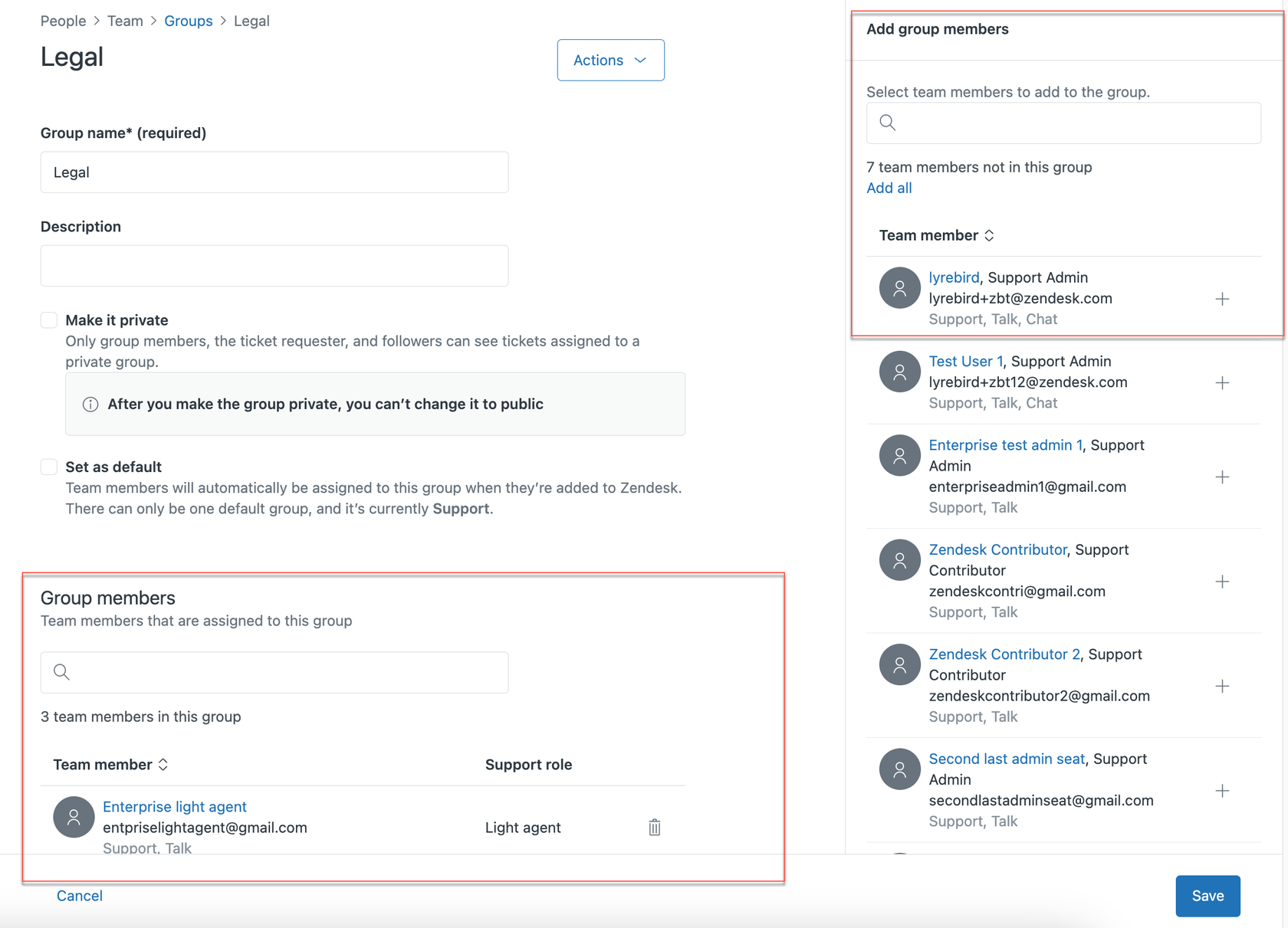 Zendeskグループメンバー選択インターフェイス