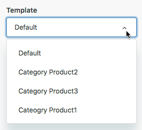 Das Dropdown-Menü "Vorlage" zeigt "Standard" als ausgewählte Option zusammen mit anderen benutzerdefinierten Vorlagenoptionen wie "Kategorie Produkt2" an.