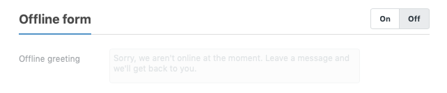 Panneau de configuration du formulaire hors ligne dans le tableau de bord Zendesk Chat