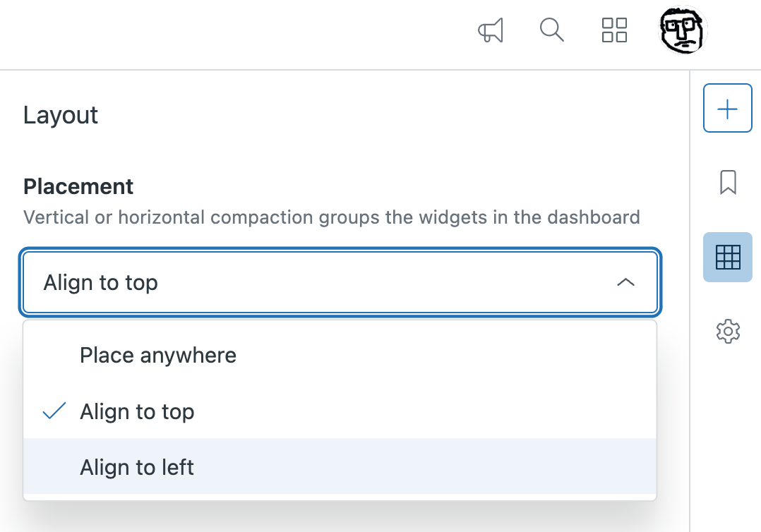 Interface do construtor de painel do Zendesk Explore mostrando o arranjo dos componentes