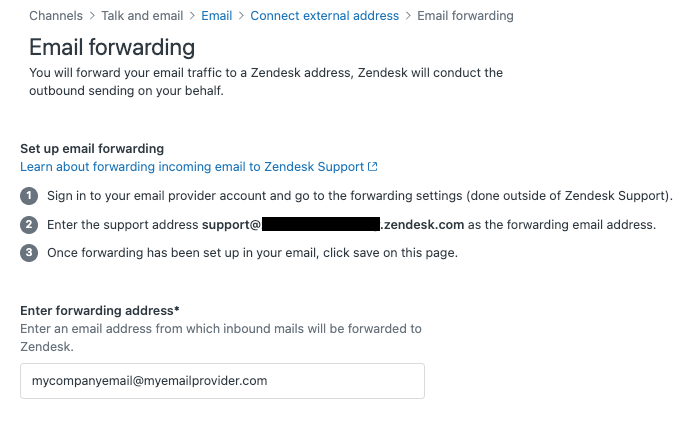 Zendesk email forwarding configuration settings