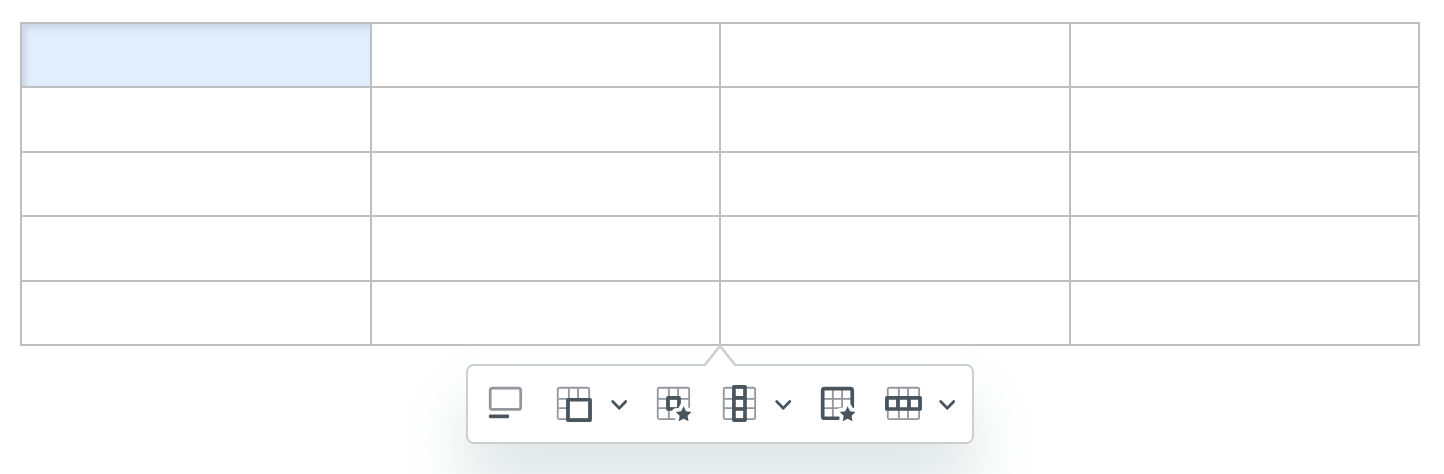 Table formatting tools with floating panel icons for adjusting layout and cell properties.