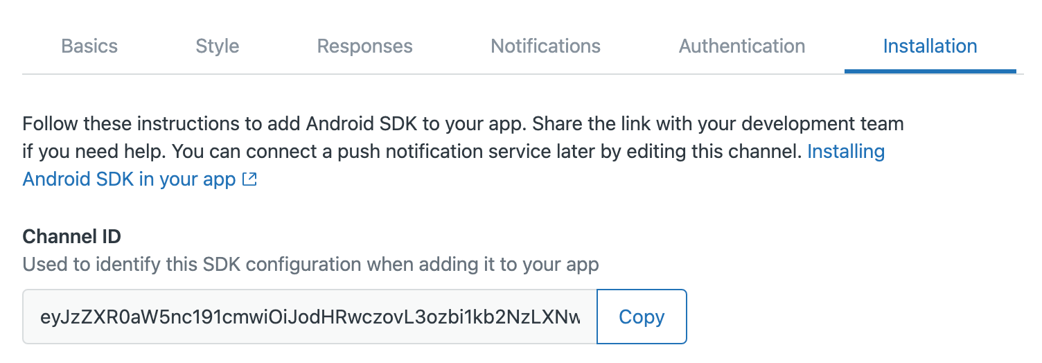 Zendesk Admin Center Installations-Tab mit hervorgehobener Kanal-ID
