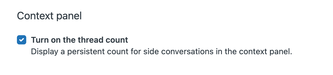 Settings panel showing thread count option for side conversations