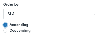 Interface de configuration de l'ordre avec SLA sélectionné et trié par ordre croissant