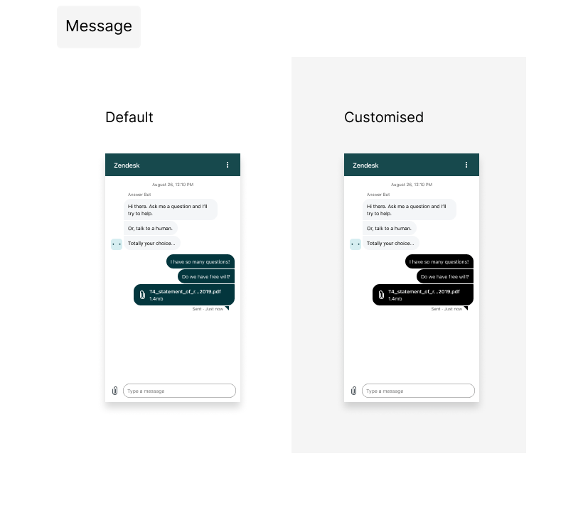 チャットバブルのカスタマイズされたカラー構成を持つZendeskチャットウィジェット