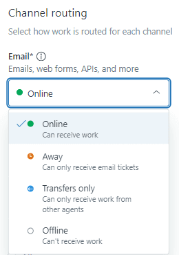 Configuración de enrutamiento de canales de Zendesk con opciones de estado del agente