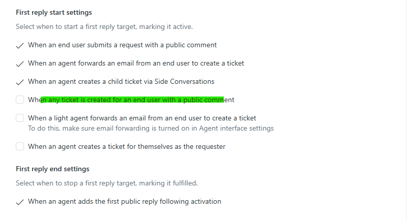Configuración avanzada para las condiciones de activación del tiempo de primera respuesta