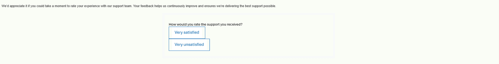 Encuesta de mensajería CSAT de Zendesk que muestra los botones de calificación para los comentarios de los clientes