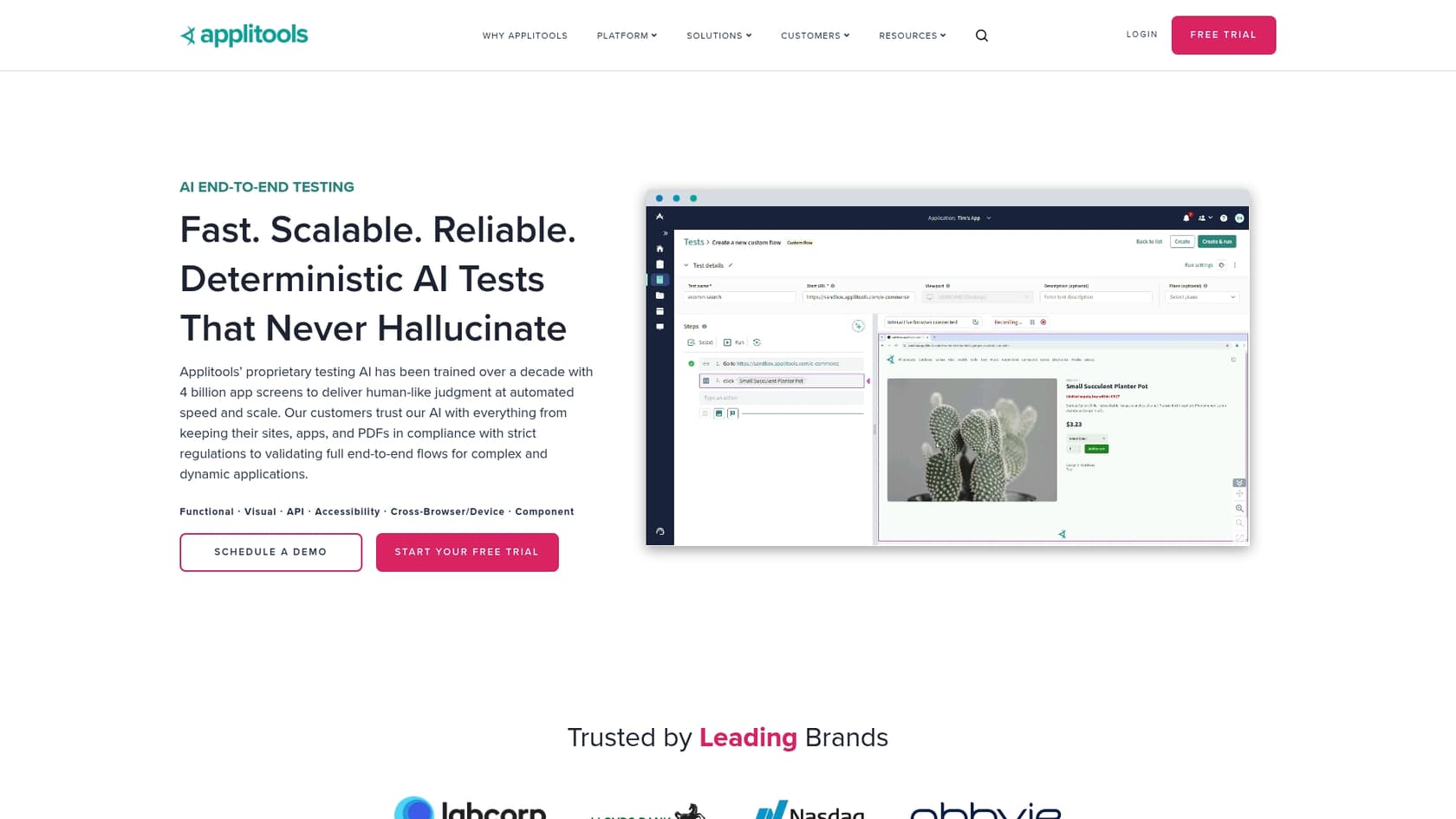 A screenshot of the Applitools landing page, a tool for automated visual testing in Jira.::
