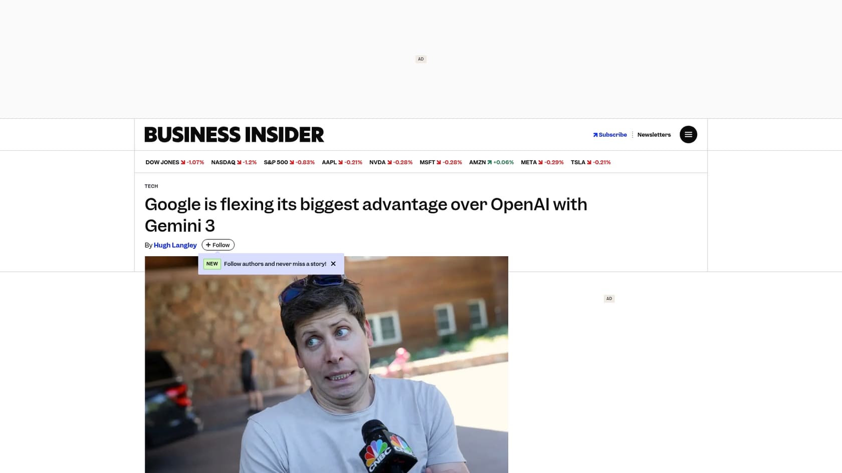 A screenshot of the Business Insider article discussing Google