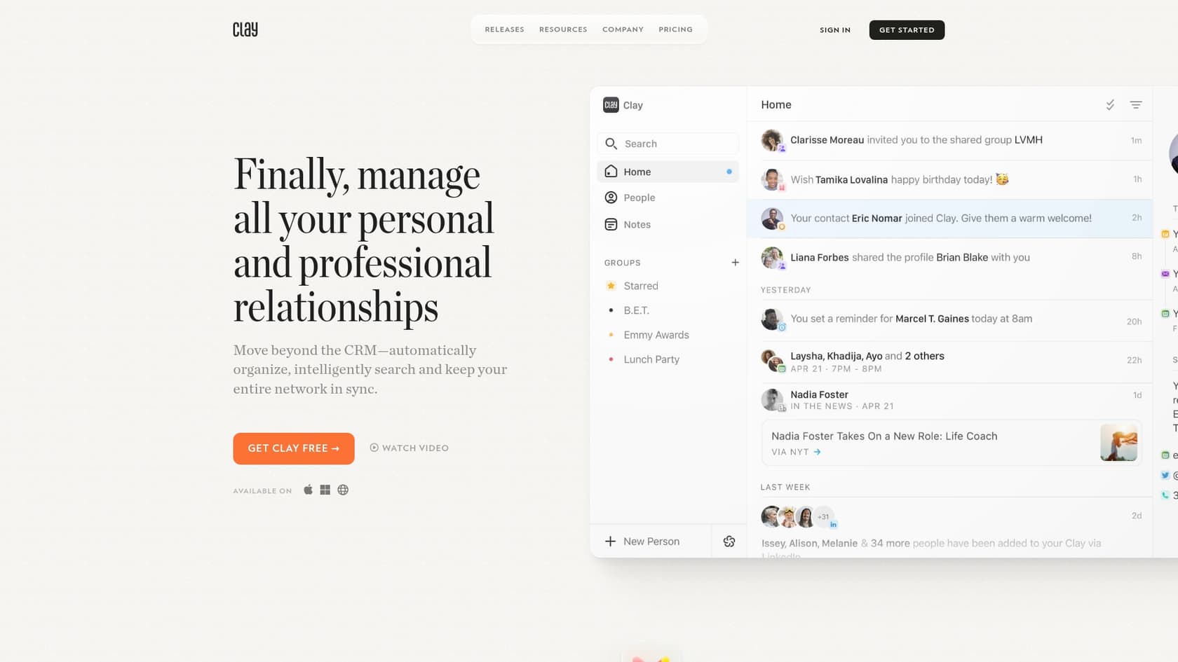 A screenshot of the Clay landing page, one of the best AI tools that integrate with HubSpot.