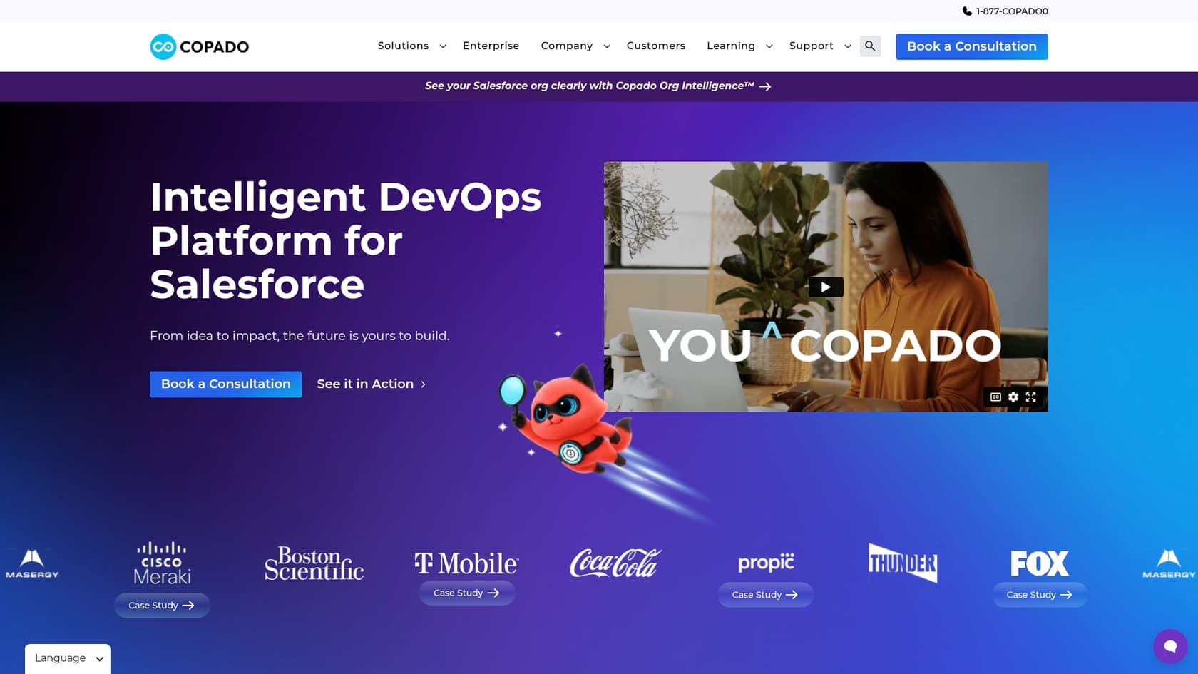 A screenshot of the Copado landing page, one of the best AI powered tools for Salesforce.::