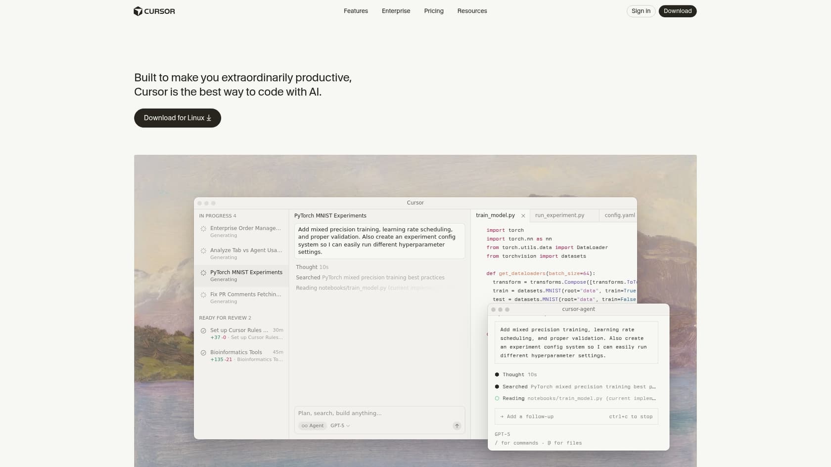 A screenshot of the Cursor landing page, an AI-first code editor and one of the top AI tools every Salesforce developer should know.::