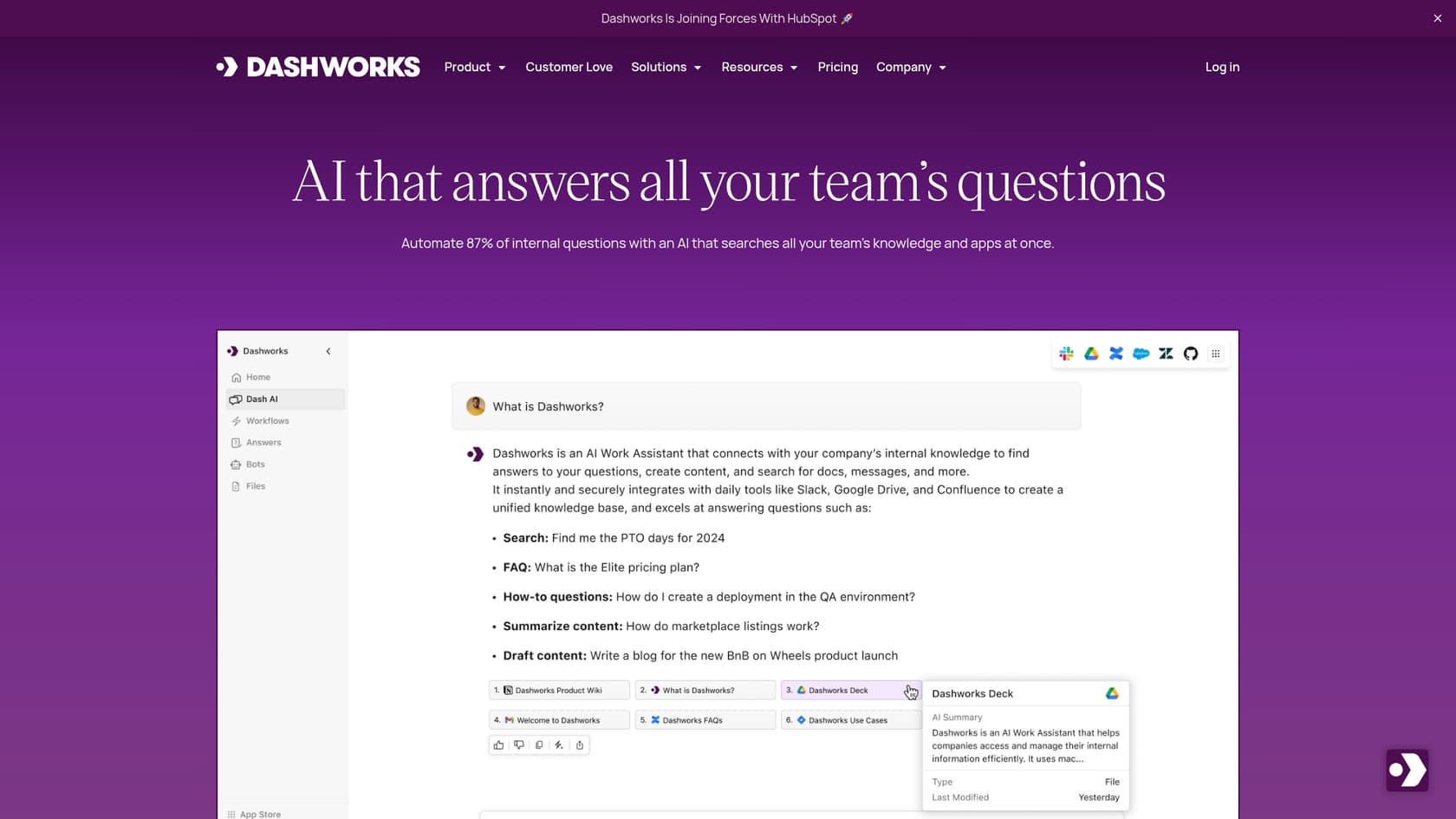 A screenshot of the Dashworks AI homepage, which is a good visual introduction to the Dashworks AI tool.