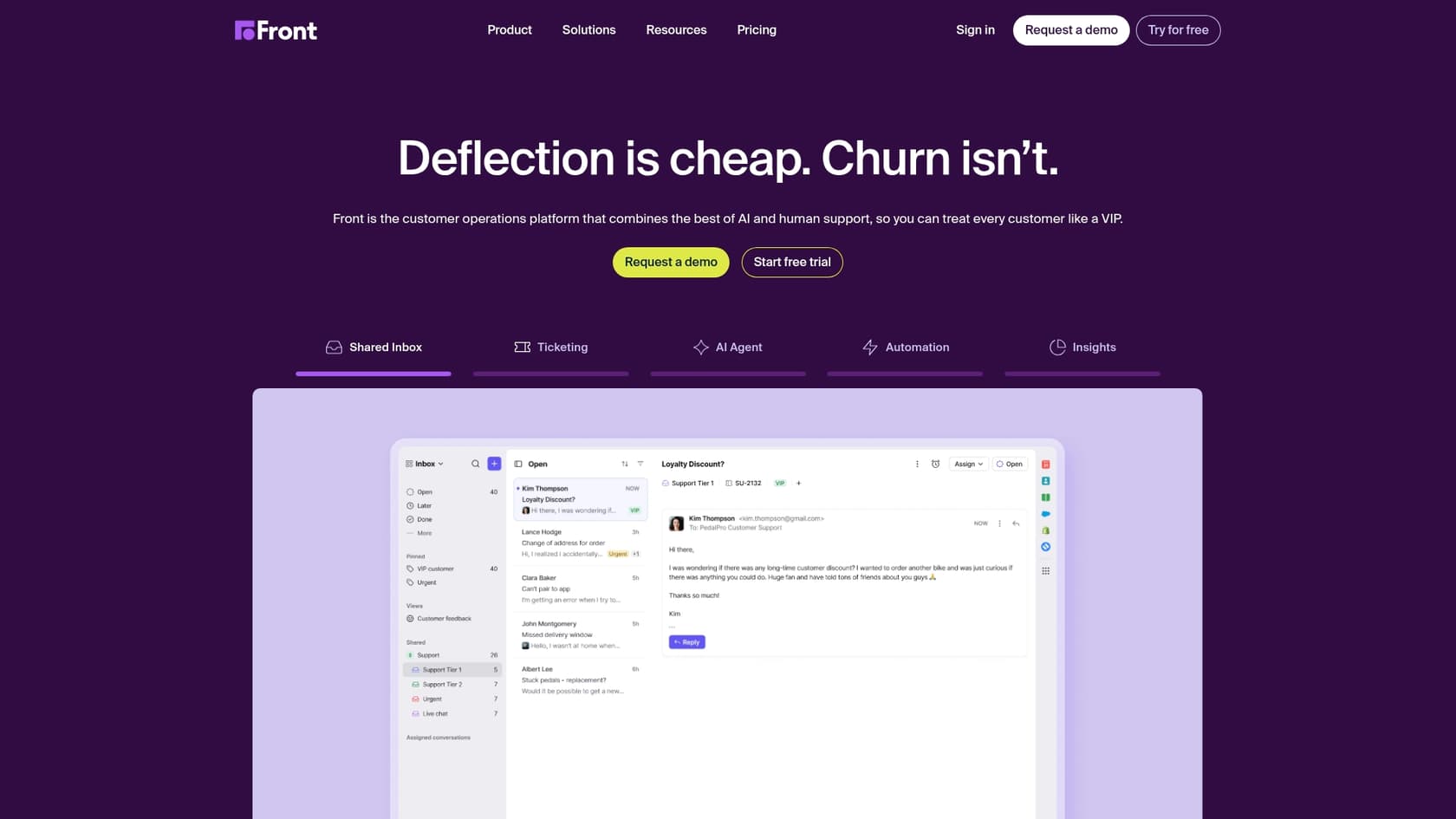 A screenshot of the Front AI homepage, which is relevant to the Front AI login process.