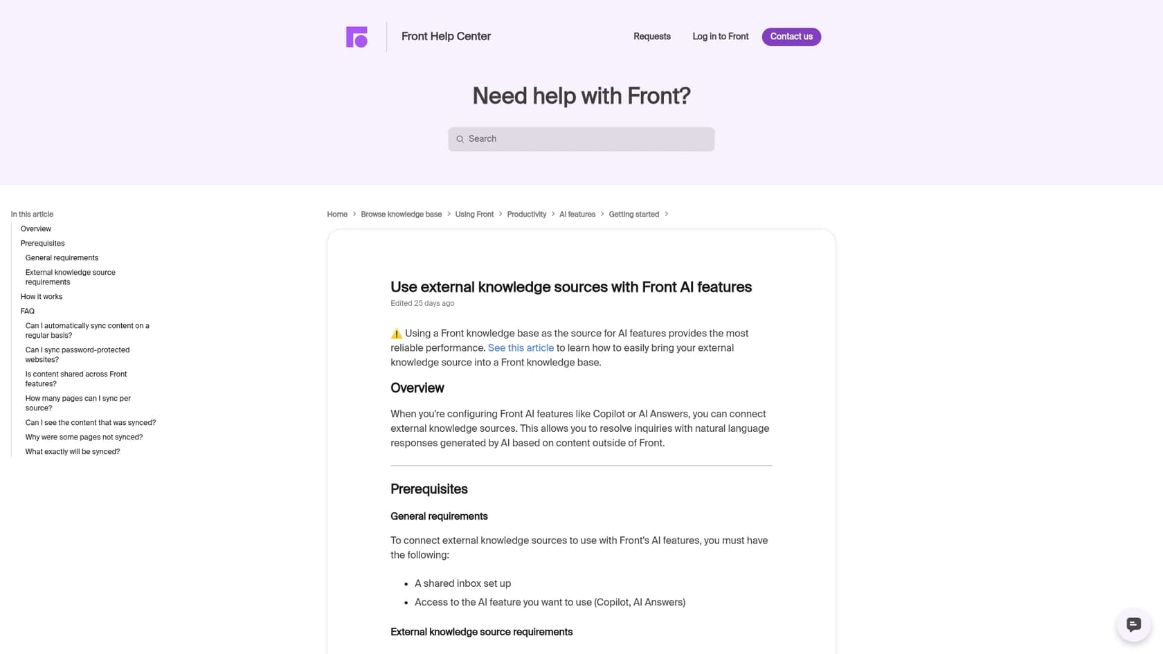 A screenshot of Front