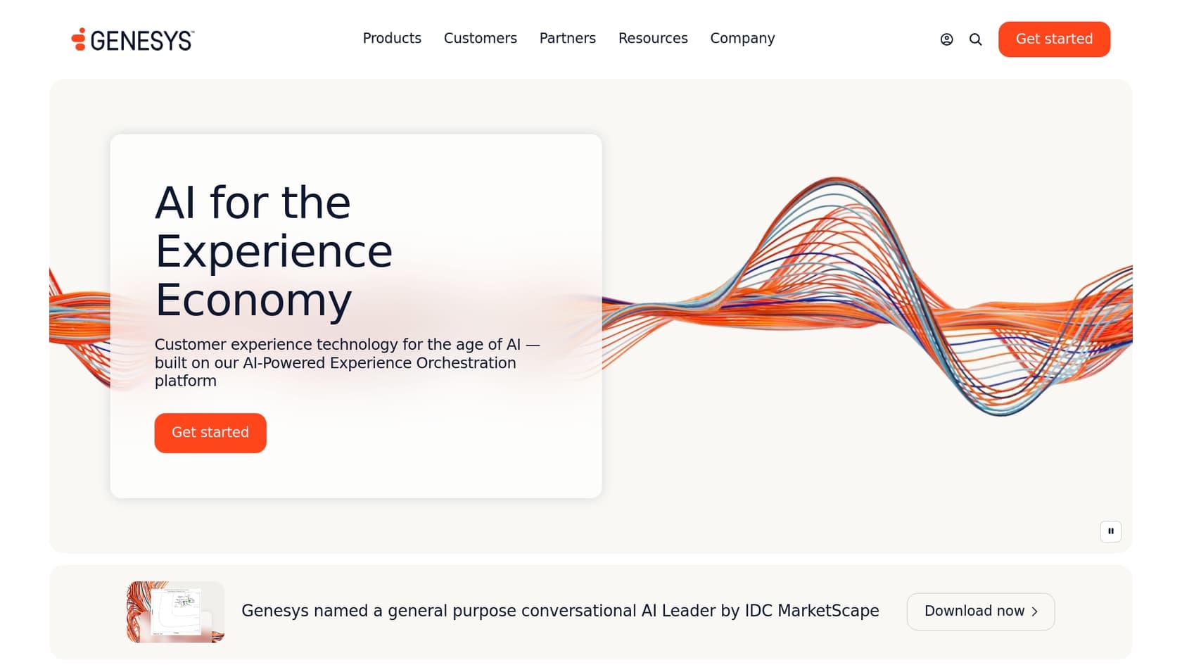 A screenshot of the Genesys landing page, one of the best AI agents for customer service.::