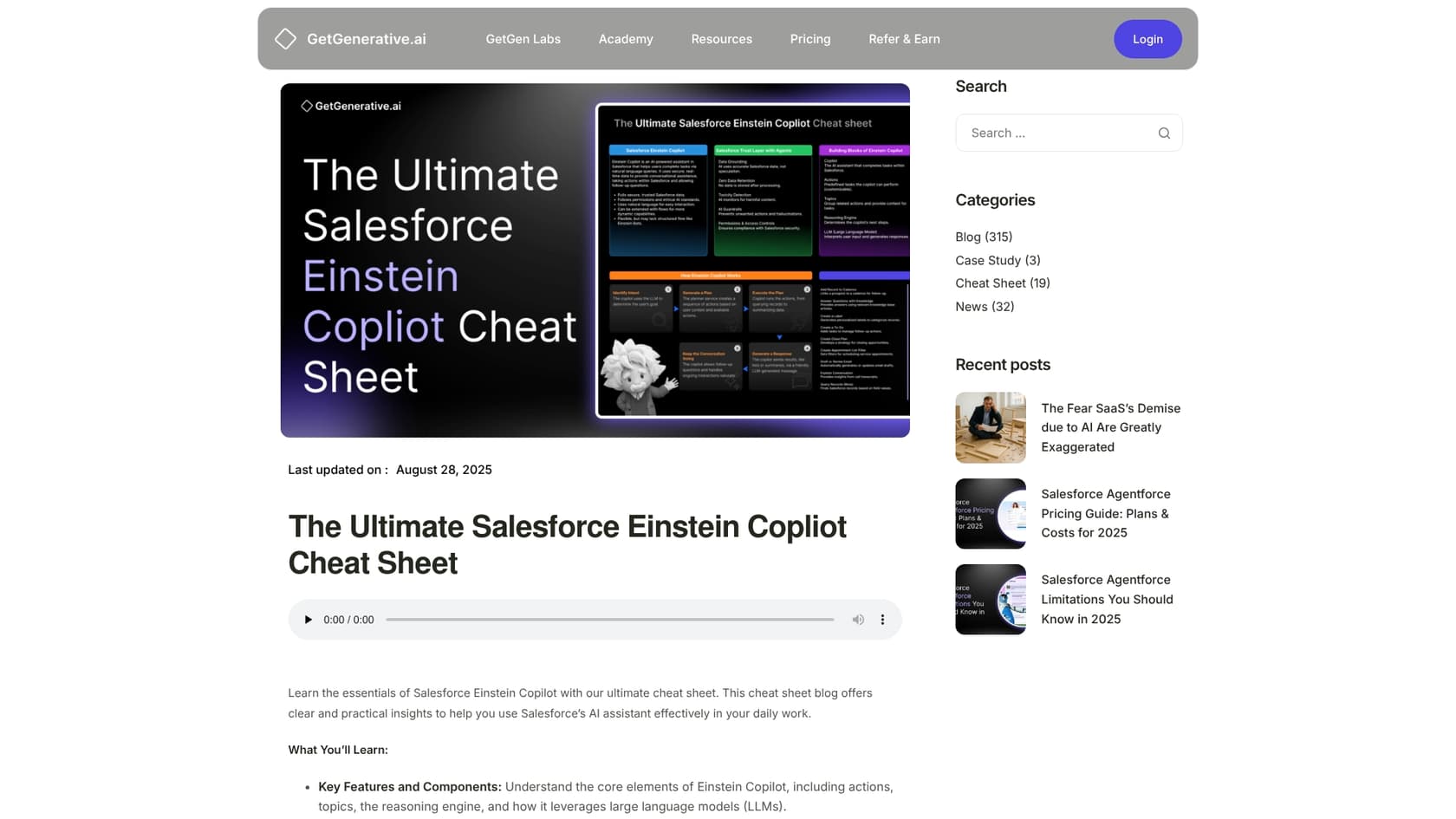 A screenshot of the GetGenerative.ai cheat sheet for the Salesforce Einstein Trust Layer.