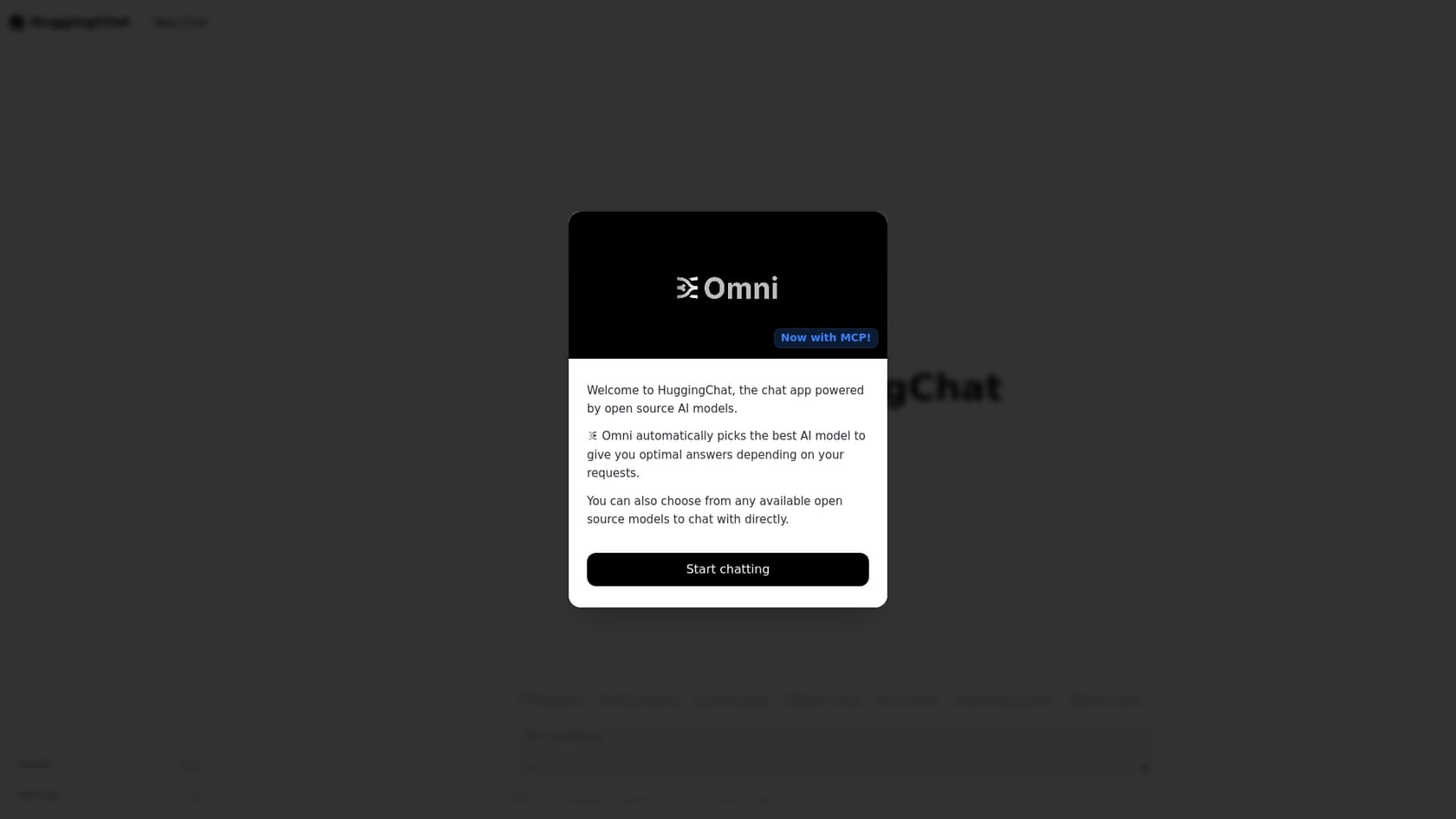 A screenshot of the HuggingChat landing page, a top open-source pick for technical teams seeking ChatGPT group chat alternatives.::alt_title=A screenshot of the HuggingChat landing page, a top open-source pick for technical teams seeking ChatGPT group chat alternatives.::alt_text=A screenshot of the HuggingChat landing page, a top open-source pick for technical teams seeking ChatGPT group chat alternatives.