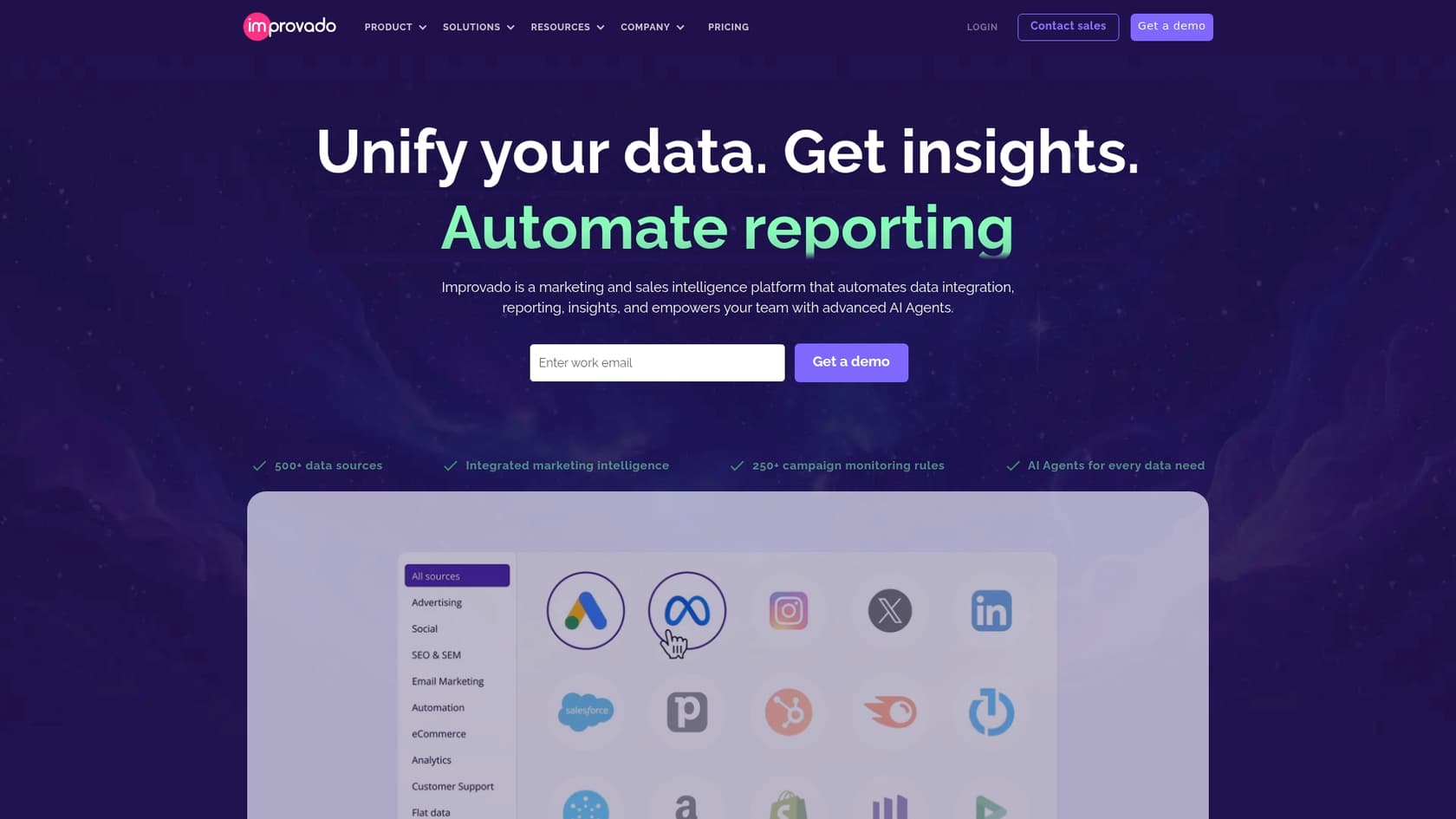 A screenshot of Improvado, a standalone analytics tool that helps generate campaign insights using AI.::