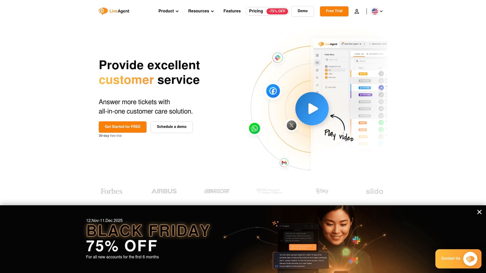 A screenshot of the LiveAgent landing page relevant to LiveAgent AI reviews.