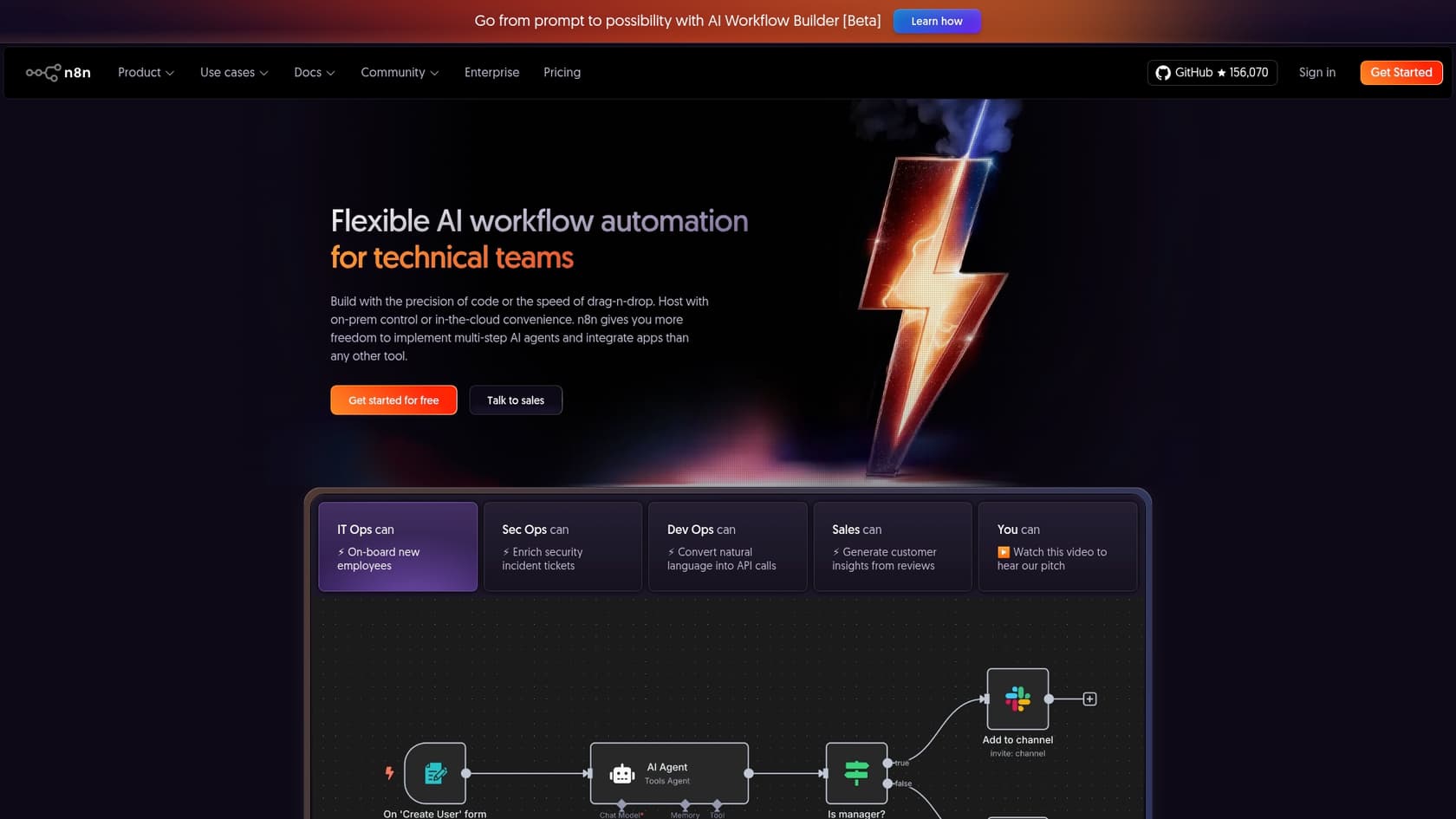 A screenshot of the n8n landing page, one of the best AI tools that integrate with HubSpot.