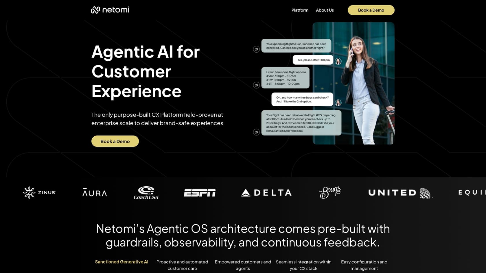 A screenshot of the Netomi landing page, one of the Salesforce AI tools support.::