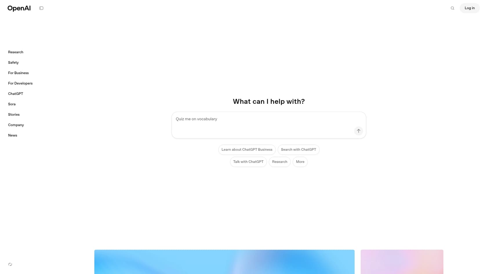 A screenshot of the OpenAI landing page, a competitor mentioned in this Google Gemini 3 review.