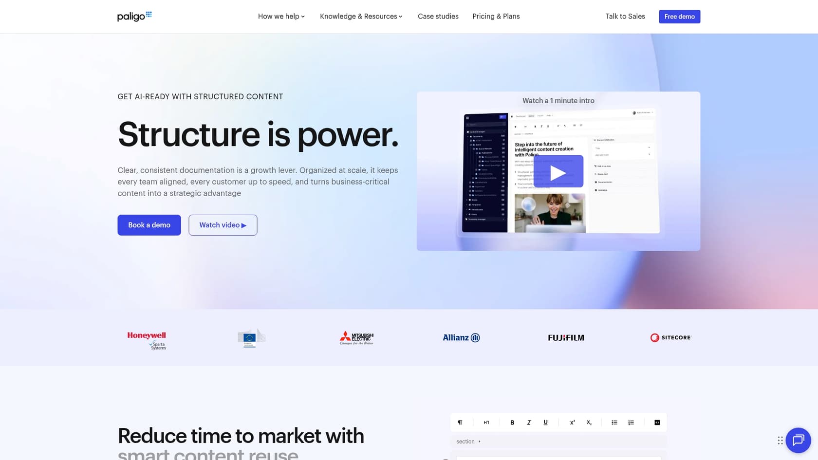 A screenshot of the Paligo landing page, an example of AI tools for technical writers.::