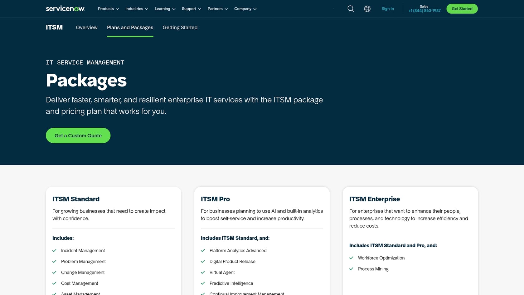 A screenshot of the ServiceNow ITSM pricing page, highlighting the lack of public pricing in this ServiceNow AI review.::