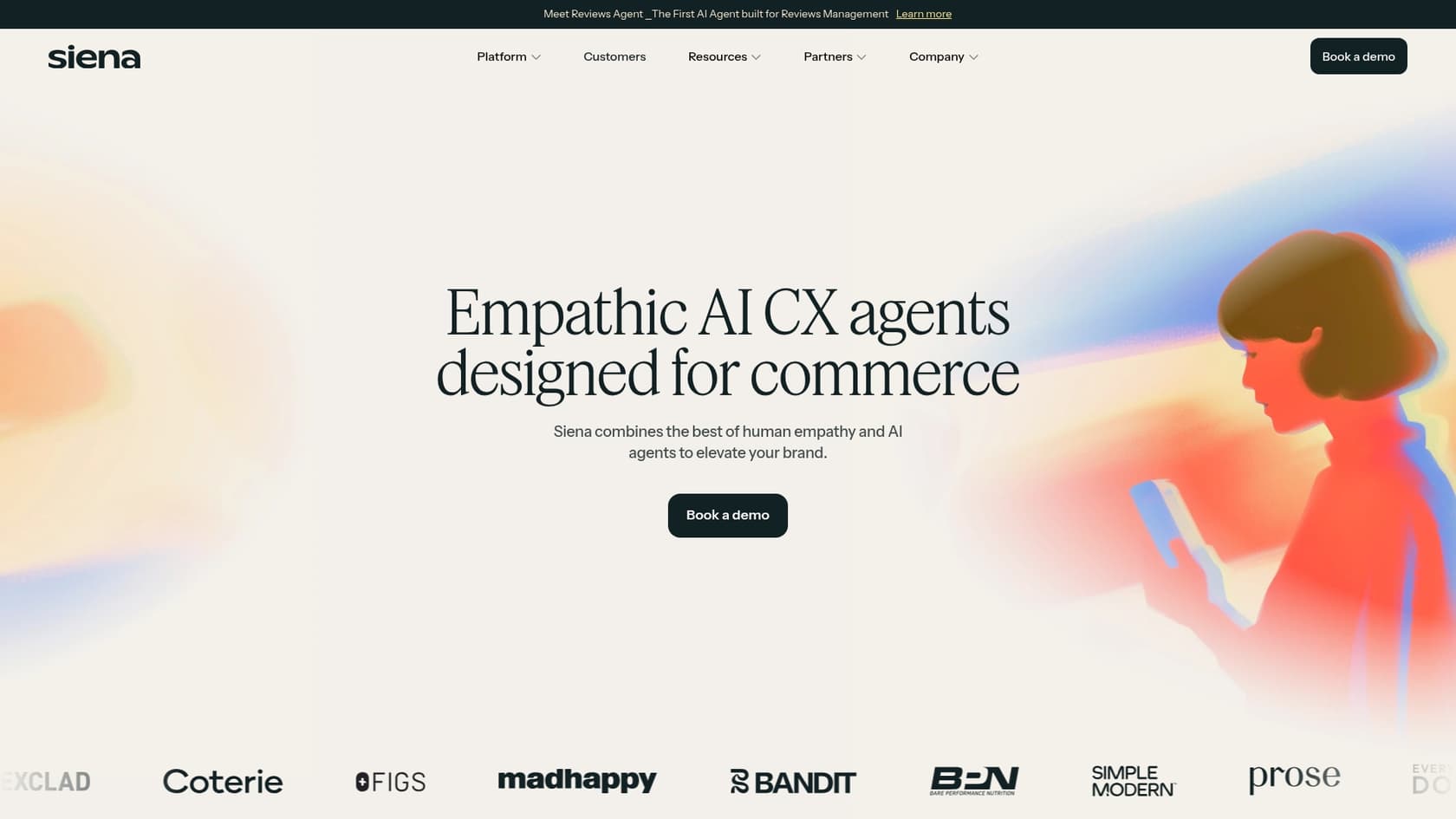 A screenshot of the Siena.cx landing page, one of the top AI chatbots for Gorgias users.::