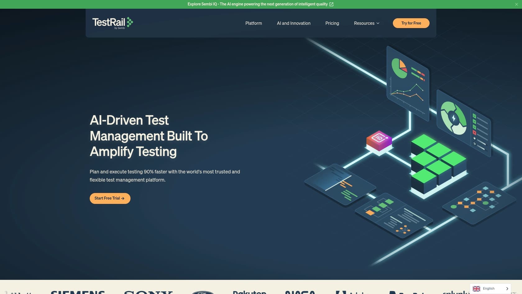 A screenshot of the TestRail landing page, showcasing one of the leading test management tools for Jira.::