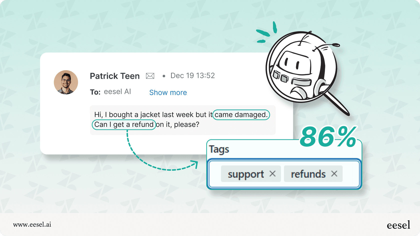 Ticket classification by eesel AI showing confidence scores for automated tagging