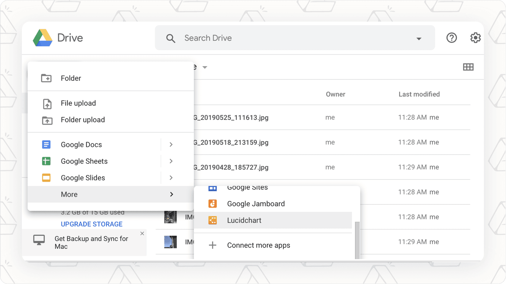 Google Drive interface.