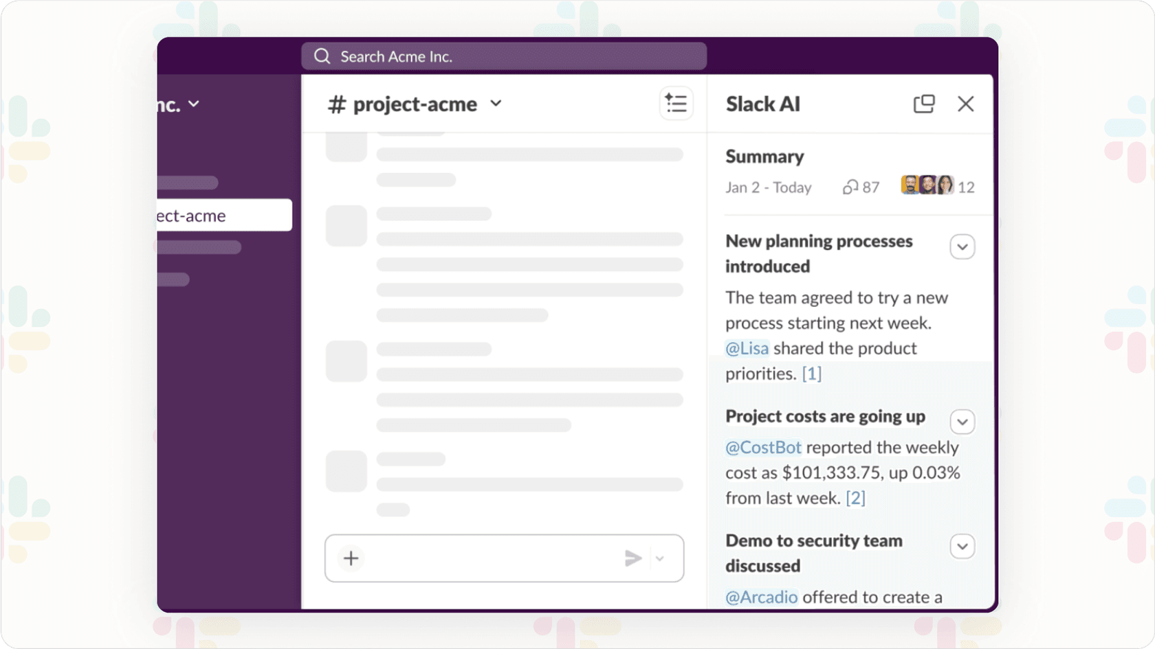 Slack AI's conversation summary feature.