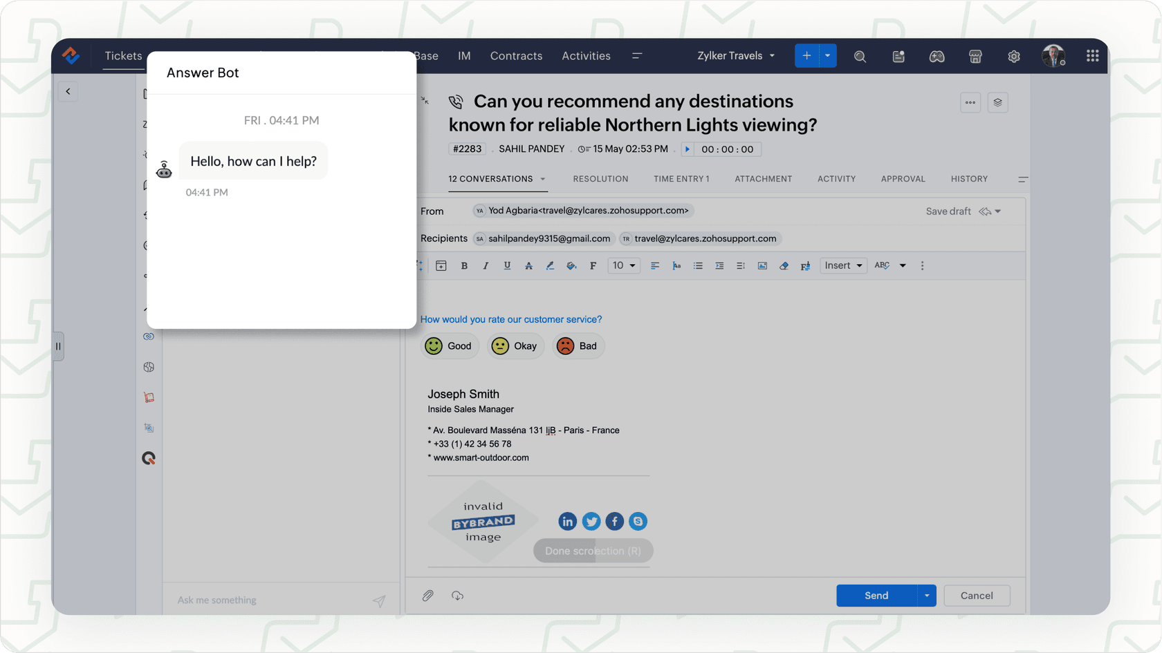 Zoho Desk's answer bot feature.