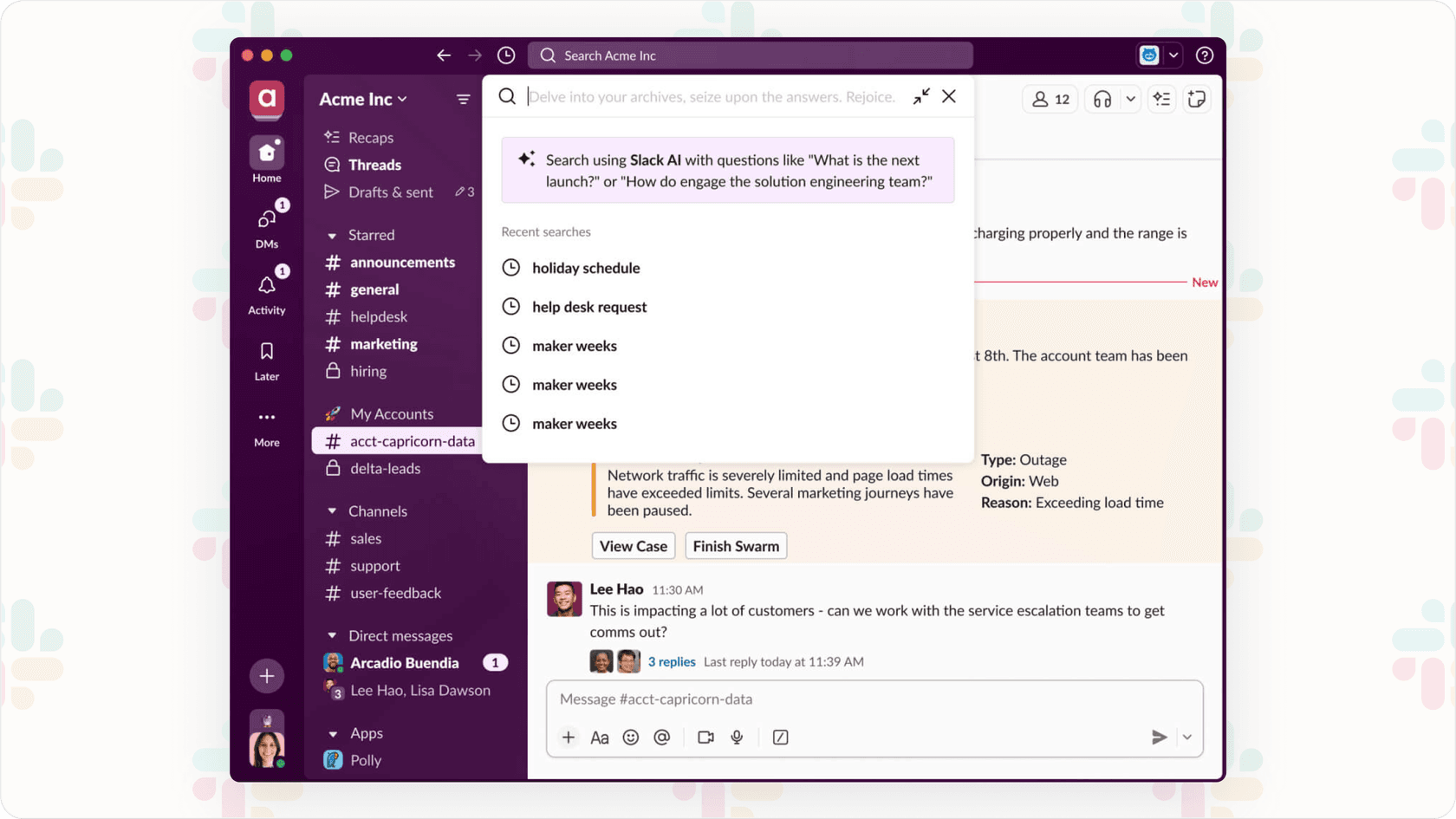 Slack AI search with natural language processing.