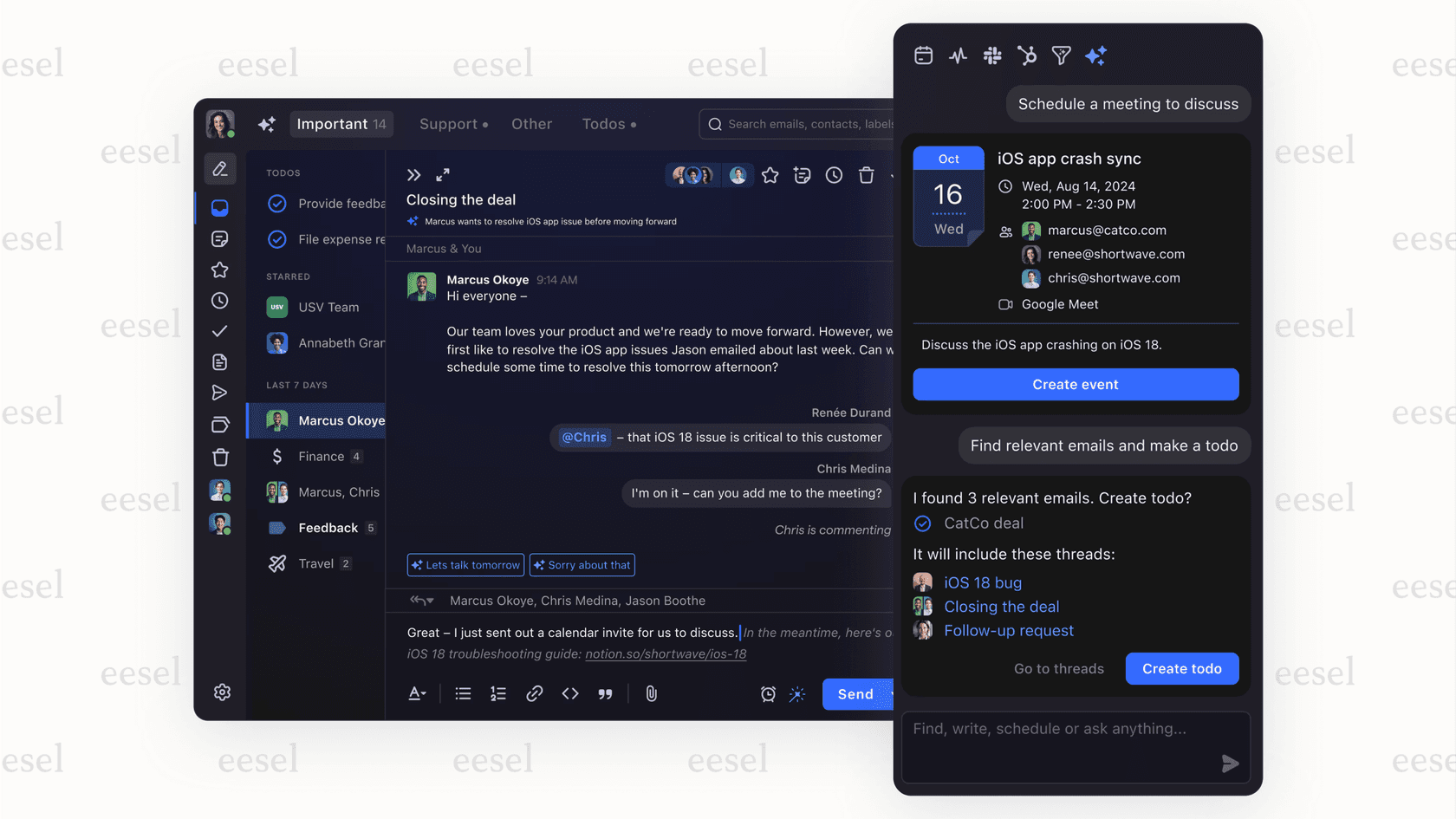 Shortwave scheduling a meeting based on an email.