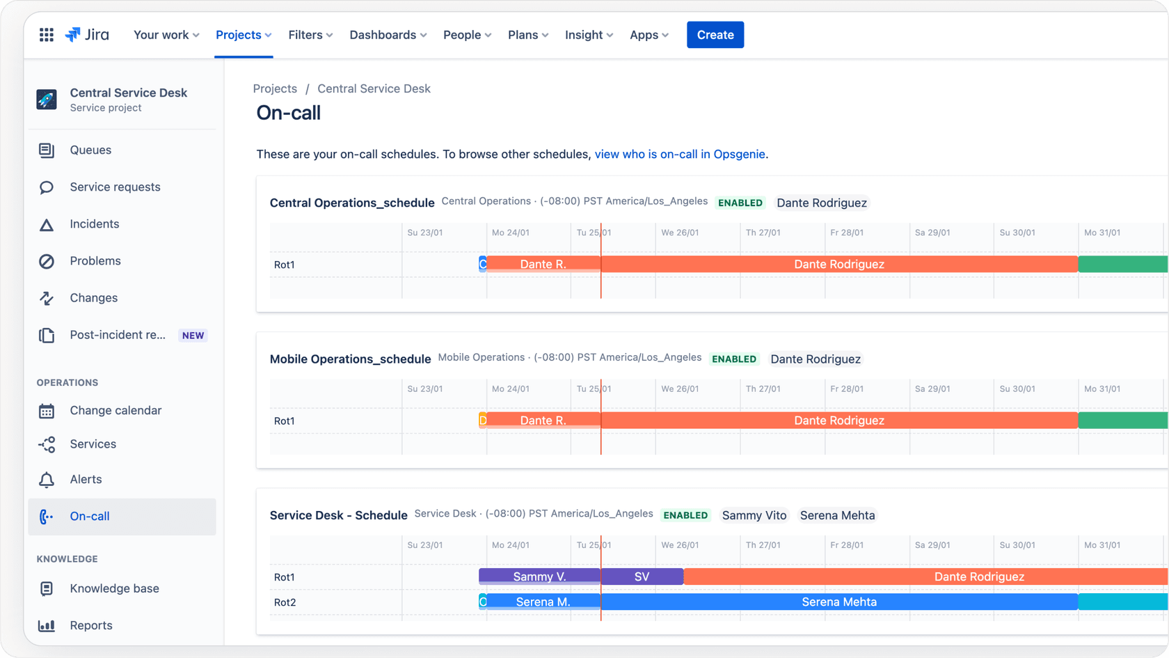 Opsgenie view in Jira Service Management.