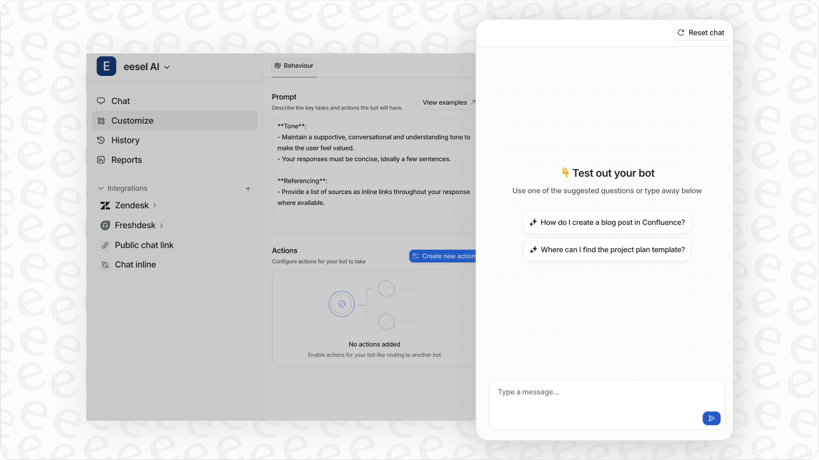 Testing the Shopify AI agent before launch in eesel AI.