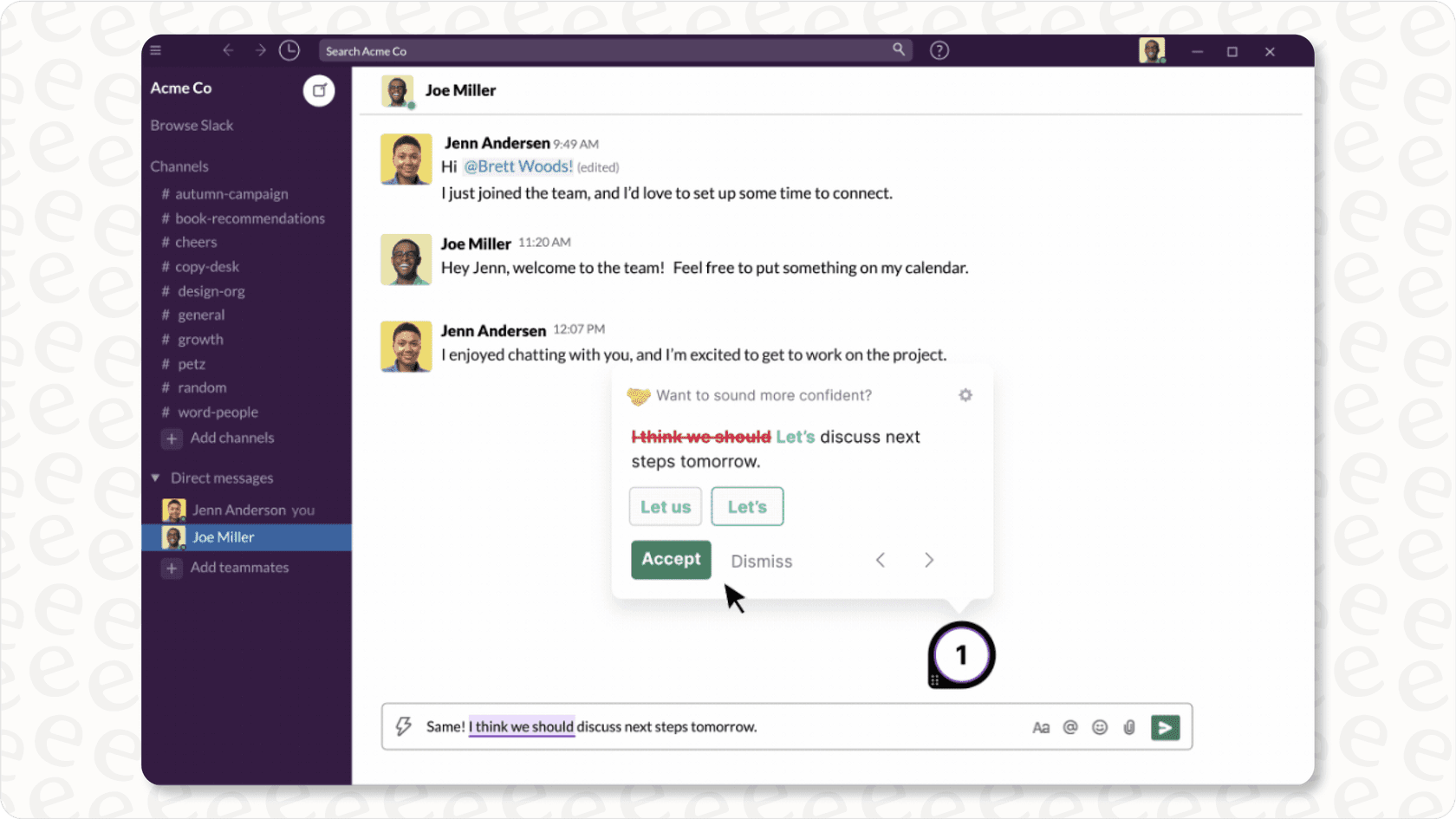 GrammarlyGO Slack AI integration for writing.