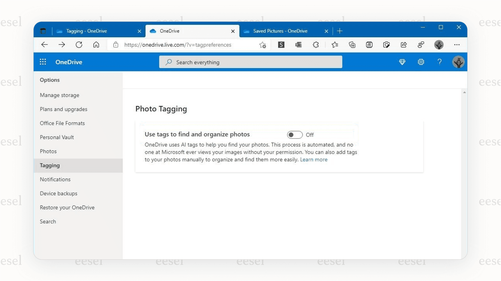 OneDrive AI suggested tags for files.