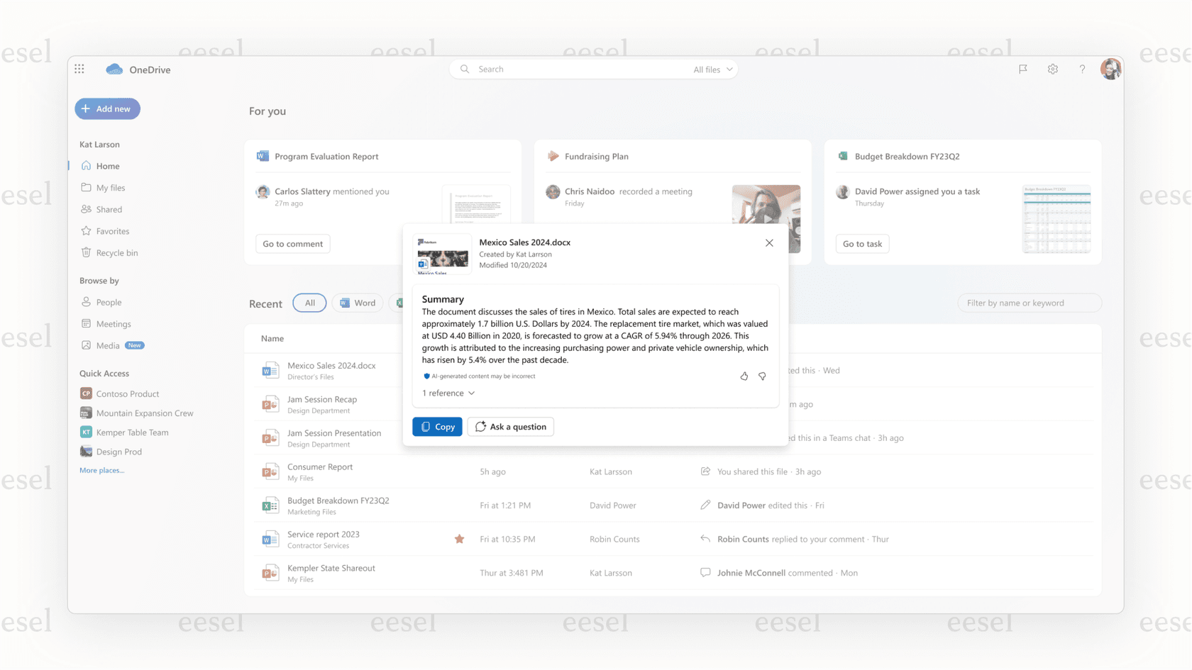OneDrive AI quick document summary.
