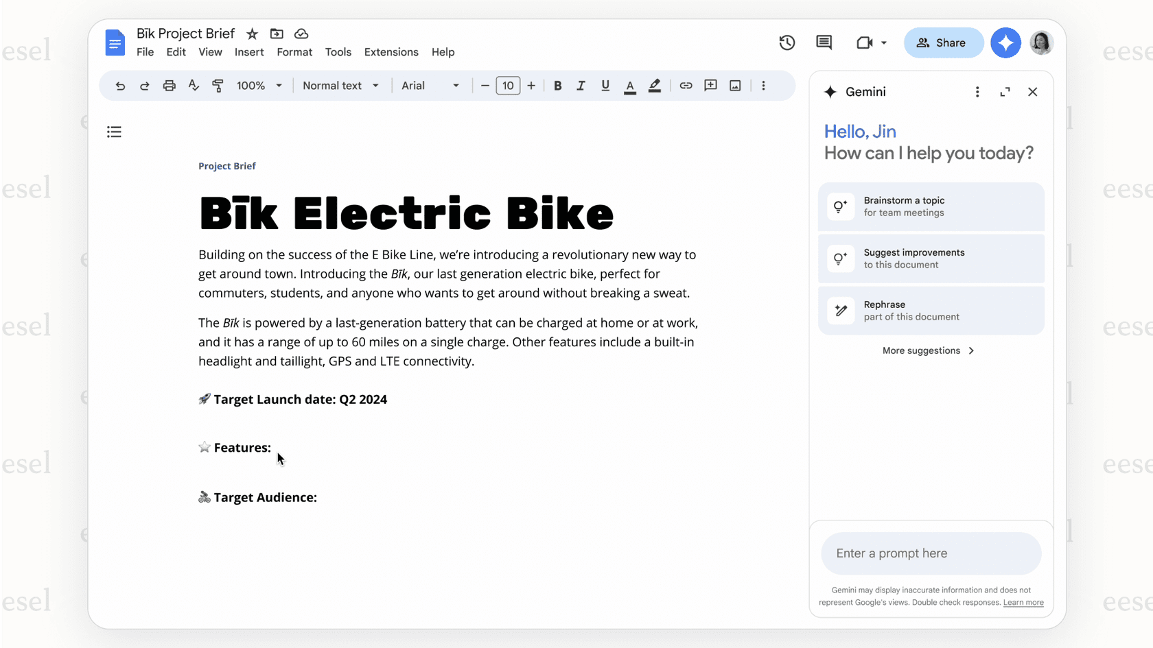Google Gemini in Google Docs.