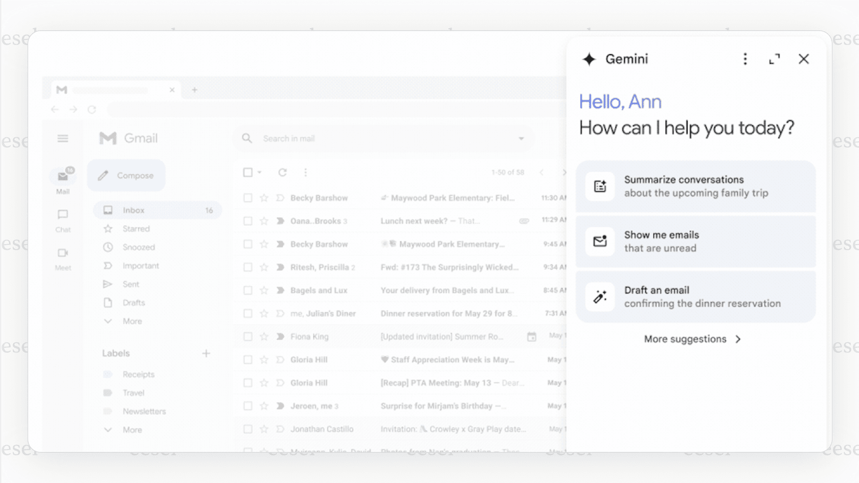 AI offering help in a busy Gmail inbox.